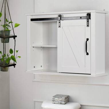 Wall Mount Bathroom Cabinet with 2 Adjustable Shelves Medicine Cabinet with Sliding Barn Door